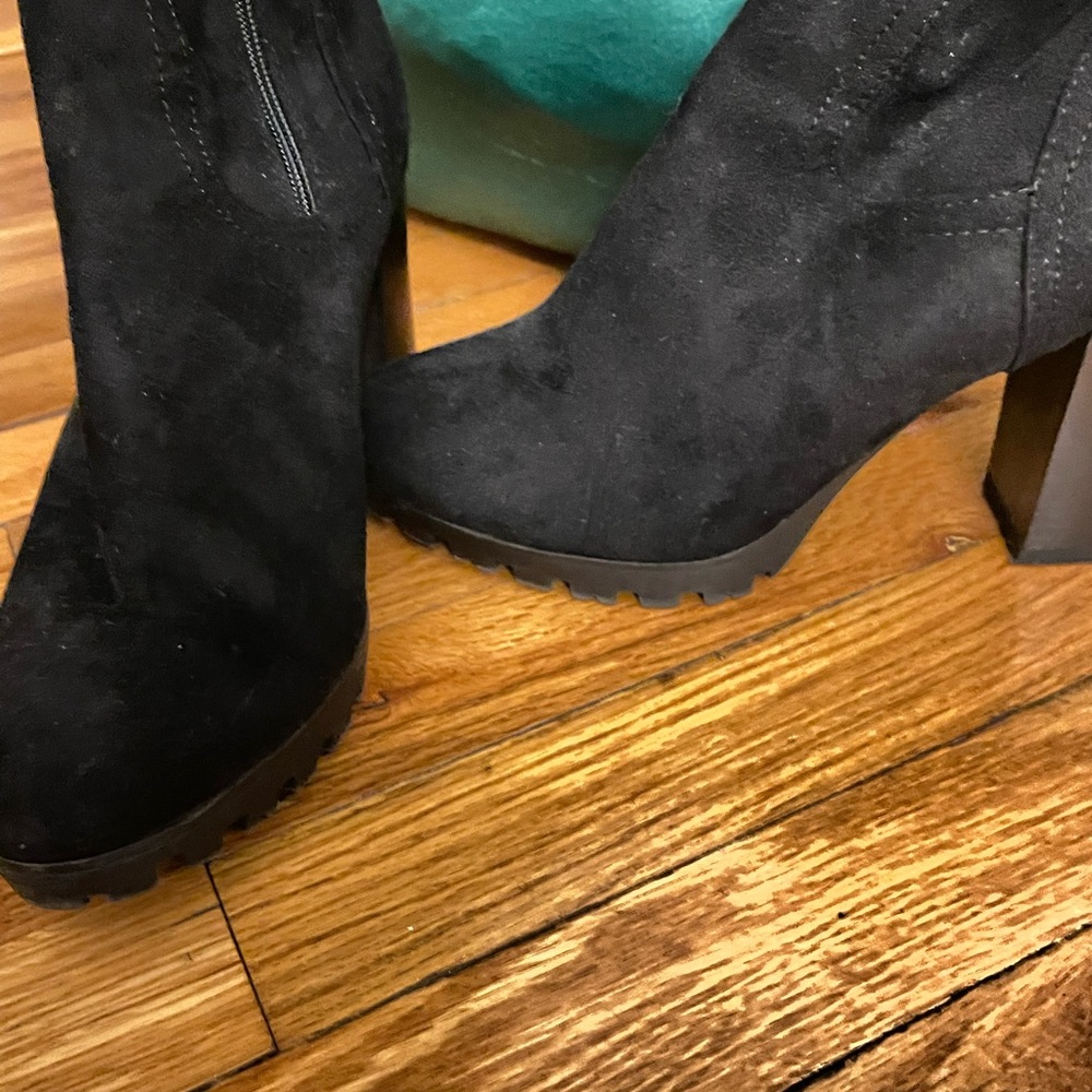 Suede Velour Black over the knee boots